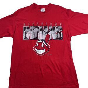 Vtg Cleveland Indians Shirt Men's XL Red Single Stitch Chief Wahoo 1997 Logo 7